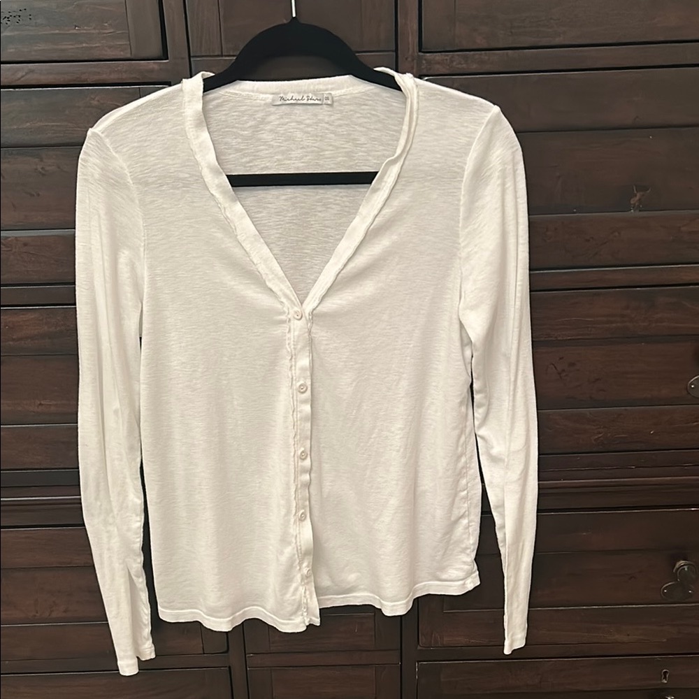 Michael Stars White Button-Down Cardigan